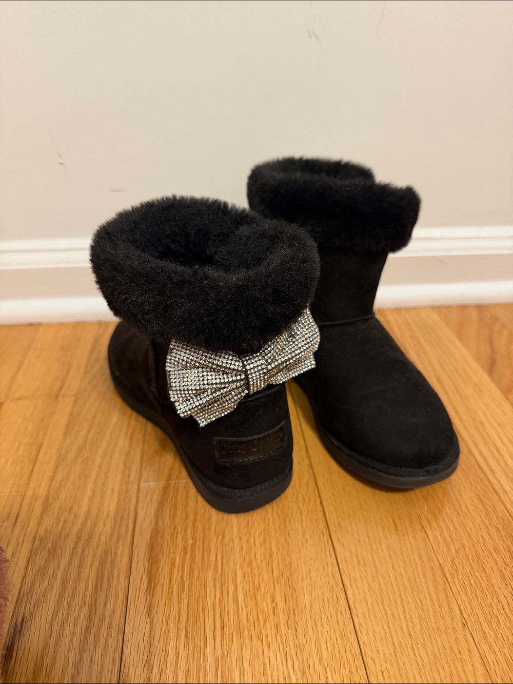 Juicy Couture Black Plush Faux Fur Ankle Booties